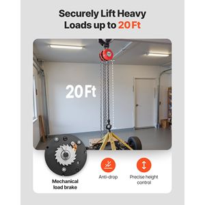 Paranco a Catena Manuale da 1 Tonnellata, Capacità 2200 Libbre, Altezza di Sollevamento 20 Piedi, Catena Zincata G70 Lunga 20 Piedi, Blocco a Catena Manuale per Carichi Pesanti - Product Image 3