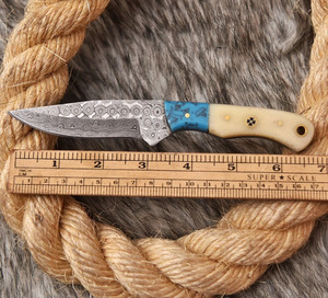 Wholesale Handmade Damascus Steel <b>EDC</b> Hunting Fixed Blade Bushcraft Skinning <b>Knife</b> Turquoise Bone Handle Manufacturer Supplier - Product Image 2