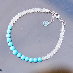 Natural Moonstone Turquoise Bracelet Sterling Silver June December Birthstones Handmade Gemstone Jewelry Gift - Product Image 2