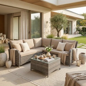 Modern Outdoor Rattan Sofa Set Glass Table UV-Resistant Waterproof Washable Eco-Friendly Cushions for Garden Patio Furniture - Product Image 2