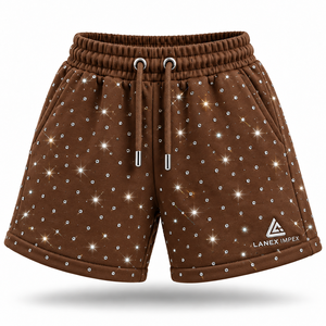 Men’s Premium Rhinestone Fleece <b>Shorts</b> Custom Logo <b>Sparkly</b> Crystal Cotton Sweat <b>Shorts</b> Fashion Hip Hop Streetwear and Sports Use - Product Image 2
