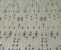 Tissu en dentelle élégant et luxueux, orné de perles de cristal, brodé, avec applique 3D en strass, en tulle maillé, fait main, haut de gamme