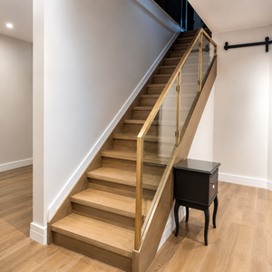 Gold Glass Stair <b>Railing</b> With Clear Panel Balustrade Modern Indoor Handrail For Luxury Wooden Staircase Design - Product Image 2