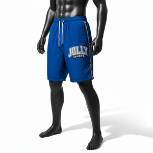 Shorts coupe-vent légers en polyester 120 GSM, bleu, avec empiècements latéraux contrastés, broderie, appliqué, logo personnalisé, pour homme - Product Image 2