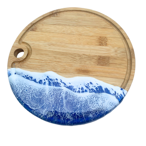 Round Wooden Cutting <b>Board</b> With Ocean Wave Resin Design Coastal Style Handmade Kitchen Decor - Product Image 2