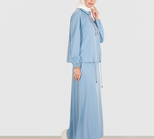 Ensemble de survêtements modestes pour femmes musulmanes, style arabe de Dubaï, 2 pièces, uni, respirant, hiver, ethnique - Product Image 2