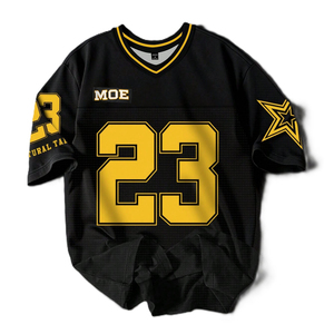 Maillot de football américain surdimensionné pour homme, personnalisé avec broderie étoile, maille noire, coupe ample, jaune, streetwear hip-hop, maillot d'équipe OEM/ODM - Product Image 3