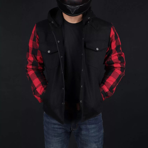 Chemises de moto pour hommes à manches longues, à carreaux noirs et rouges, coupe-vent, style automne, vêtements de moto - Product Image 2