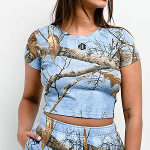 Camiseta corta de moda con estampado de camuflaje, manga corta, estilo casual, ligera, elástica, para verano, para mujer. - Product Image 6