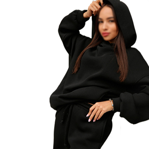 Ensemble de survêtement à capuche pour femmes, couleur unie, manches longues, coupe ample avec poches latérales, respirant, décontracté, vêtements d'automne - Product Image 4