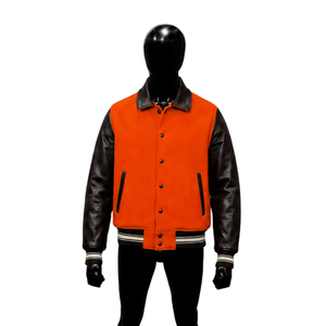 Blouson universitaire orange en laine pour homme, col rabattu, style décontracté, vêtement d'hiver de luxe, chauffant, respirant et écologique - Product Image 1