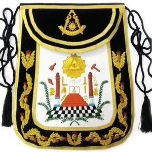 Tablier de Maître Ancien de Loge Bleue de la Franc-Maçonnerie avec Broderie Personnalisée, Cordon Tressé Noir et Or, Pompons et Ceinture d'Extension - Product Image 1