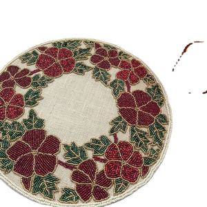 Beaded Floral <b>Table</b> <b>Runner</b> Unique Ivory Green Flower Design Handmade Embroidery <b>placemat</b> for Drinkware Artisan Beaded <b>Table</b> Mat - Product Image 4