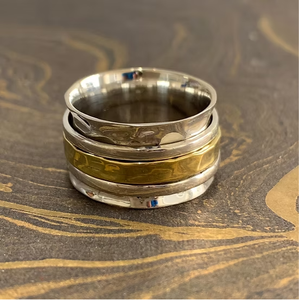 Artisan Handcrafted Sterling <b>Silver</b> Meditation Unisex <b>Ring</b> Featuring Hammered <b>Spinners</b> For Daily Anxiety Relief - Product Image 4