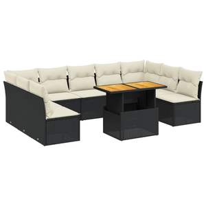10-Piece Black and Cream White PE Rattan Garden Sofa Set - Product Image 2