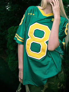 T-shirt de sport personnalisé avec logo d'usine, col en V, coupe ample, t-shirts oversize, hauts courts, vêtements unisexes, maillot de football en mesh, streetwear - Product Image 3