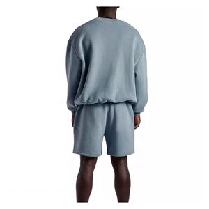 Men's Gray Stand Collar <b>Long</b> Sleeve Breathable Fleece Zipper-Up Sweatshirt and Shorts Set Regular Fit Casual Autumn Tracksuit - Product Image 3