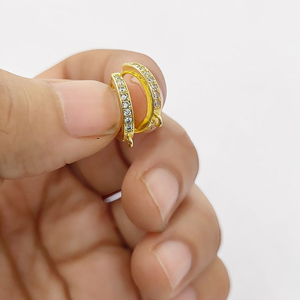 Wholesaler 18K Gold Plated Brass CZ Micro Pave <b>Huggie</b> DIY Hoop Earrings with Loop Charm Connector Jewelry Findings Rajasthan - Product Image 2