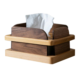 Boîte à mouchoirs en bois de hêtre naturel non fini et noyer, organisateur de papier toilette, décoration d'intérieur, support de boîte à mouchoirs en bois - Product Image 1