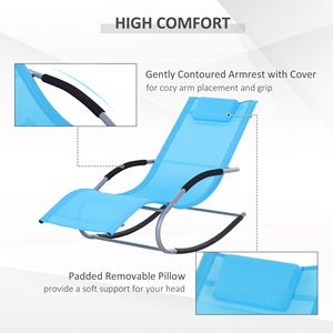 Sedia a dondolo blu da esterno con schienale reclinabile e cuscino rimovibile, in tessuto resistente alle intemperie - Product Image 5