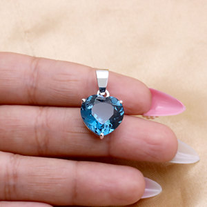 Colgante de Corazón de Topacio Azul de Londres Natural de Plata de Ley 925 al por Mayor para Mujer, Colgante de Gema Solitaria, Joyería Fina, Regalo - Product Image 2
