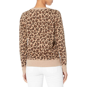 Women's <b>Leopard</b> <b>Print</b> Crew Neck Sweatshirt Regular Fit Knitted Cotton Casual Autumn Wear - Product Image 2