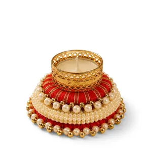 Support de bougie rond fait main avec embellissements en perles et cristaux, à fixer au mur, pour mariage, Pâques, Noël, décoration de jardin et de maison - Product Image 3