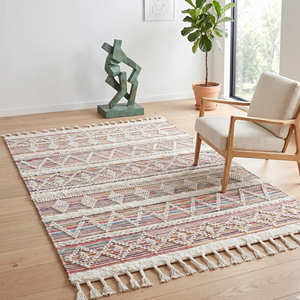 Alfombra de área boho de lujo en negro y crema con flecos, alfombra de algodón de pelo alto duradera, decoración rústica, tapete boho chic de diseñador - Product Image 5