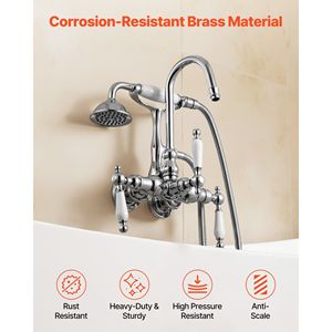 Rubinetto per vasca a piedini in cromo lucido da parete con kit doccia e doccetta, elegante set rubinetteria per bagno e doccia - Product Image 5