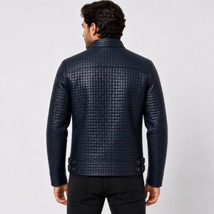 Veste en cuir pour homme, automne-hiver, veste tendance pour homme, couleur unie, fermeture éclair, veste en cuir matelassée décontractée pour homme - Product Image 4