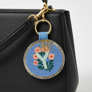 Round Beaded Keychain Alphabet S Floral Design Blue Leather Carabiner Key <b>Ring</b> Classic Style Woven <b>Initial</b> Charm - Product Image 6