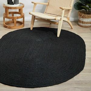 Handmade Black Oval Jute <b>Rug</b> Natural Fiber Area Carpet Braided <b>Boho</b> Farmhouse <b>Rug</b> For Living Room Bedroom Decor - Product Image 1