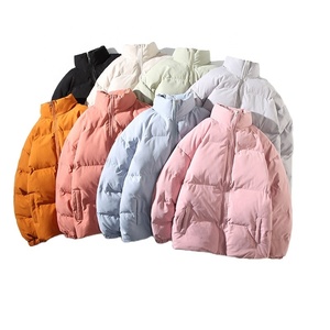 Black Puffer Jacket Solid Color Windproof Thick Polyester Casual Zipper Closure Stand Collar Regular Length Winter <b>Coat</b> - Product Image 3