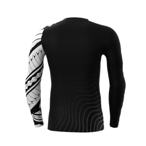 เสื้อรัดกล้ามเนื้อแขนยาวสำหรับผู้ชาย สีดำขาว ลายคลื่น ลายชนเผ่า สำหรับออกกำลังกาย ฟิตเนส เทรนนิ่ง เพิ่มประสิทธิภาพการเล่นกีฬา - Product Image 5