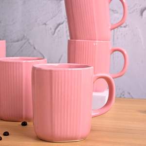 ชุดแก้วกาแฟเซรามิกเคลือบสีชมพูพาสเทล 6 ใบ ใช้กับไมโครเวฟได้ ดีไซน์เรียบง่ายสไตล์บ้านไร่ สำหรับกาแฟสไตล์อินส์ - Product Image 2