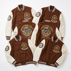 Wholesale Letterman Jacket <b>Maroon</b> Wool Varsity <b>Coat</b> Master Wheelwright Embroidery Cream Leather Sleeves Bomber Outerwear - Product Image 6