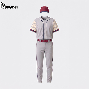 High Quality OEM Custom <b>Grey</b> and Maroon Baseball Uniform Kit with <b>Cap</b> Designed for Sports Teams and Bulk Wholesale - Product Image 1