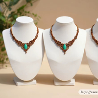 Collier en macramé fait main avec pierre précieuse turquoise, style bohème, réglable, bijoux de guérison