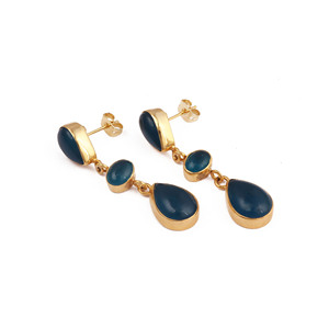 Pendientes de Apatita Azul con Forma de Gota, Pendientes Largos de Tres Niveles con Piedras Preciosas en Forma de Lágrima, Chapados en Oro de 18K, Joyería Hecha a Mano para Mujer - Product Image 1