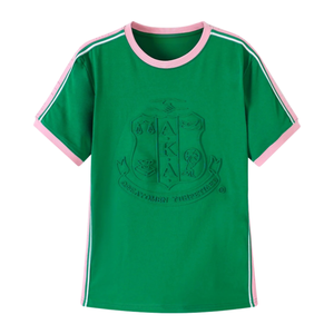 AKA เสื้อเชิ้ตลายนูนระดับพรีเมียม สีเขียว คอกลม แขนสั้น สำหรับผู้หญิง สไตล์กรีก เสื้อผ้าระดับพรีเมียม - Product Image 1
