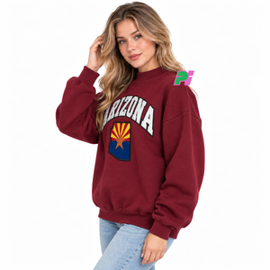 Sudadera de cuello alto para mujer Pook International, con parche bordado de la bandera del estado de Arizona, estilo casual y holgado. - Product Image 3