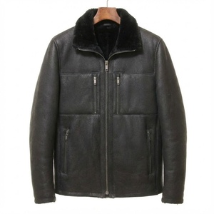 Men's Shearling Leather Bomber <b>Jacket</b> with <b>Canvas</b> Fur Collar Black Faux Fur Lining-Waterproof Windproof Winter Outdoor <b>jackets</b> - Product Image 1