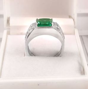 <b>Mens</b> Emerald Engagement <b>Ring</b> 925 <b>Silver</b> Gold Plated 2.5 Carat Radiant Cut Emerald Wedding Band May Birthstone Gift Him - Product Image 4