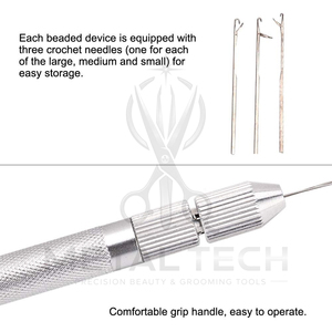 Silver Metal Hair Extension Pulling <b>Needle</b> Latch Hook Loop <b>Threader</b> Set With 3 Replaceable Tips Salon Micro Bead Installation - Product Image 4