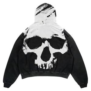 Sweat à capuche unisexe premium surdimensionné avec motif tête de mort, en molleton de coton épais, style streetwear, décontracté et tendance pour homme - Product Image 2