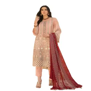 Senhoras famosas designer partwear kameez shalwar chiffon tecido estilo paquistanês ternos para as mulheres