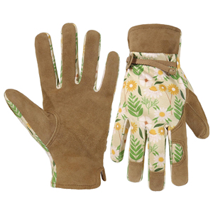 Heavy Duty Synthetic Leather Palm <b>Gardening</b> Gloves With Floral Print <b>Hook</b> And Loop ClosureThorn Proof Yard Work Safety Gloves - Product Image 1