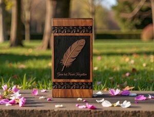Feather Engraved Rosewood Cremation Urn Handmade <b>Memorial</b> Feather Engraved Rosewood Cremation Urn Rosewood Feather Engraved Urn - Product Image 5