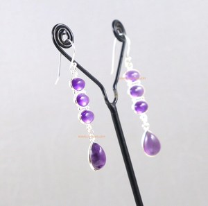 Handmade Amethyst Drop <b>Earrings</b> Sterling Silver Oval Pear Shape Birthstone Jewelry Gift for Women Export Nikhil Gems NG-033 - Product Image 4