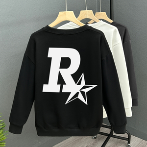 Sweat-shirt à col rond pour homme Noir Blanc Imprimé R Star Décontracté Vêtement d'automne 100% coton French Terry Tricoté Manches longues - Product Image 1